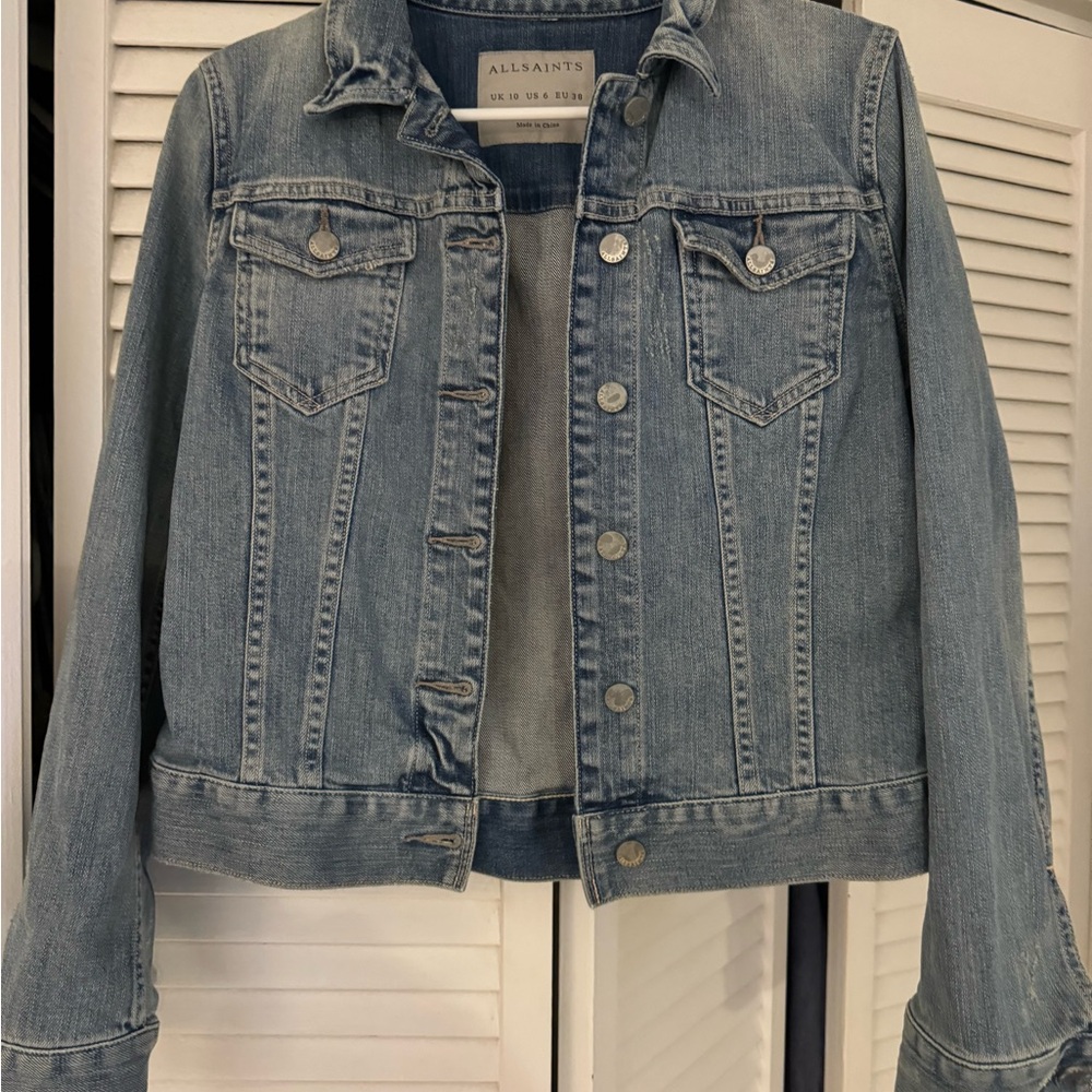 All Saints Blue Jean Jacket Cropped Fitted